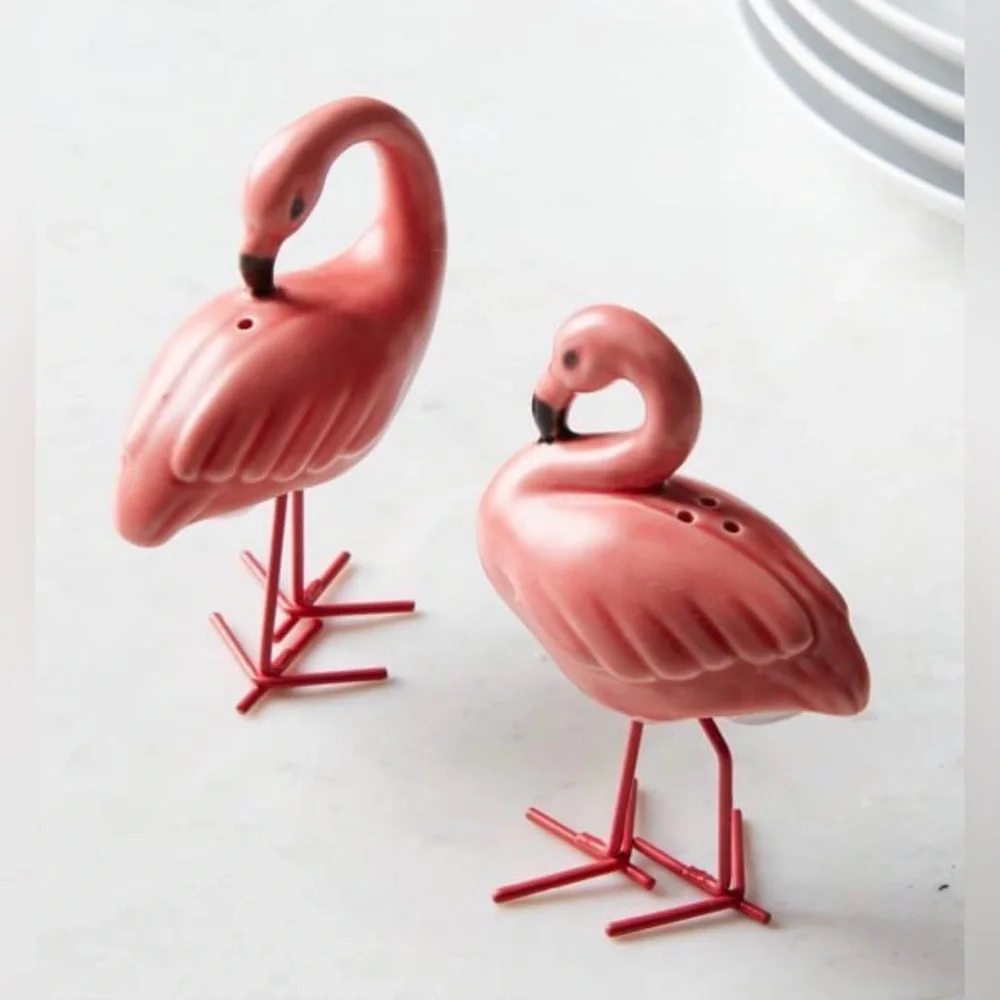 West Elm Fancy Flamingo Salt and Pepper Shakers - Pink